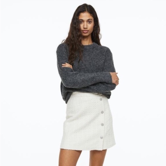 Ann Taylor Tweed Button Mini Skirt in Cream